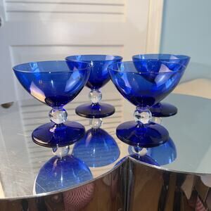 Bryce Aristocrat Cobalt Blue Footed Champagne Glass Set Of 4